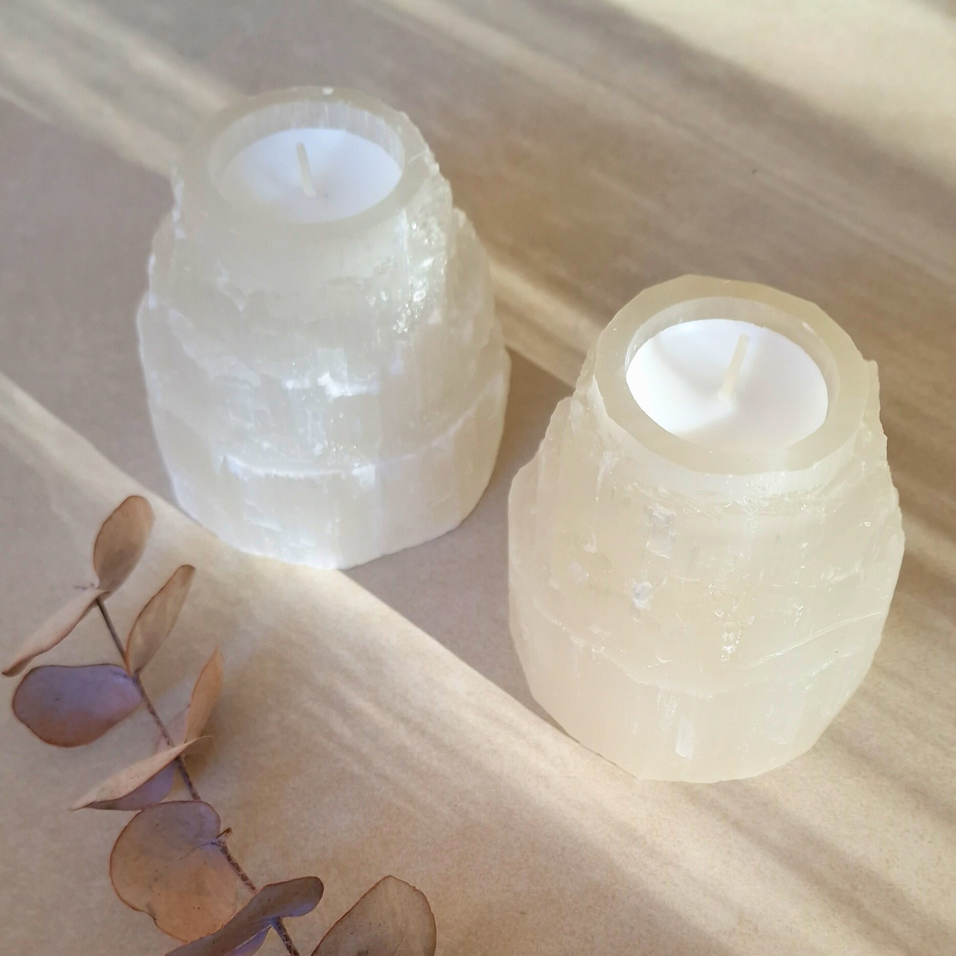 Selenit Teelichthalter