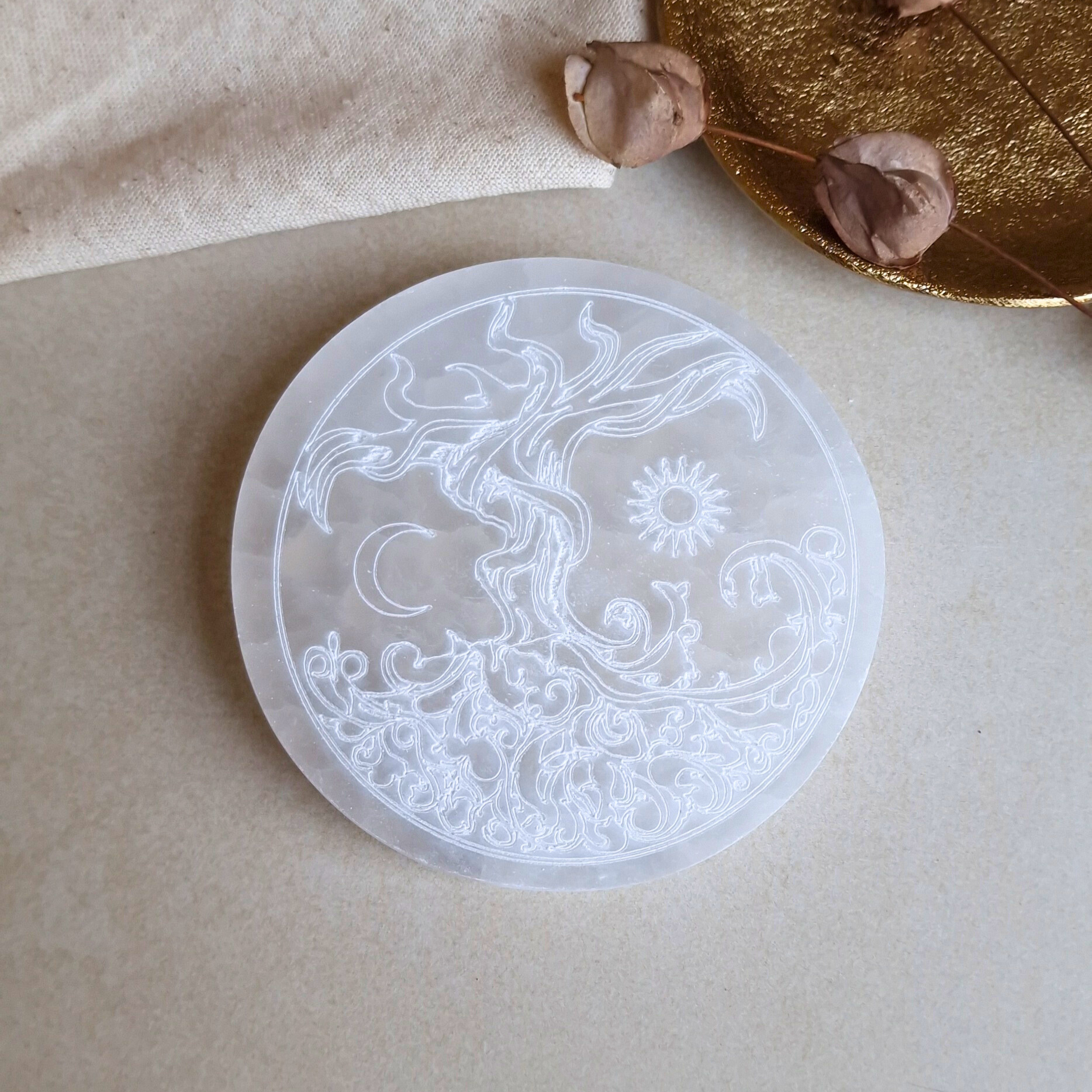 Selenit-Ladeplatte "Lebensbaum"