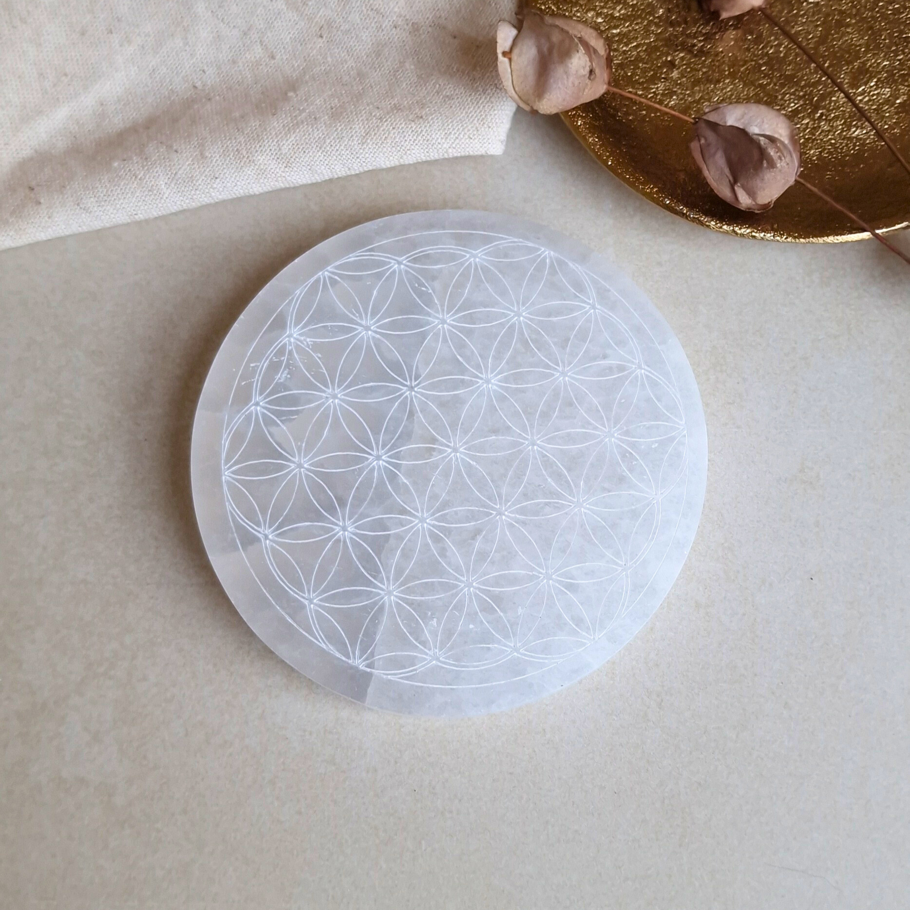 Selenit-Ladeplatte "Blume des Lebens"