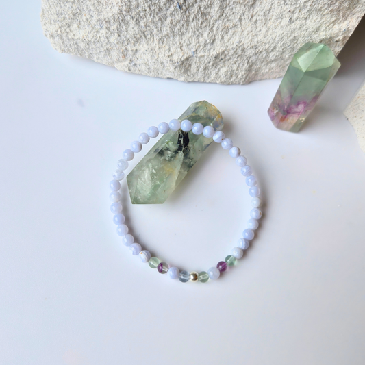 Armband Element Wasser – Chalcedon & Fluorit
