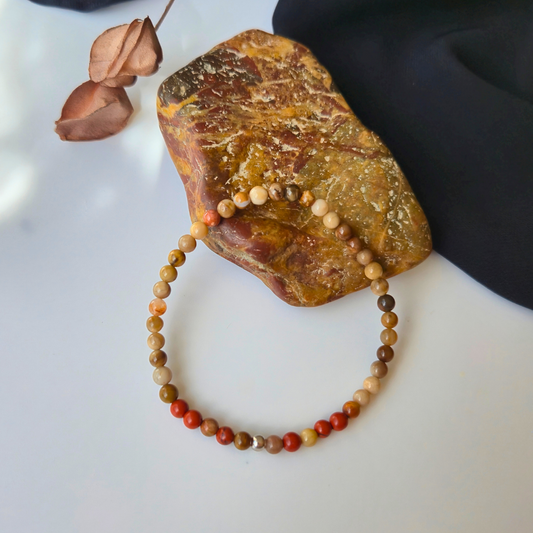 Armband Element Erde – Versteinertes Holz & Roter Jaspis