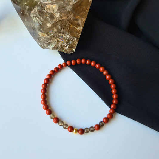 Armband Element Erde – Roter Jaspis & Rauchquarz