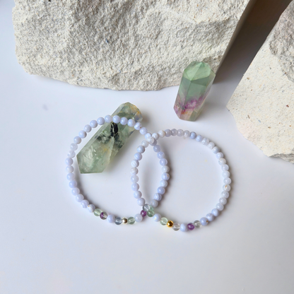 Armband Element Wasser – Chalcedon & Fluorit
